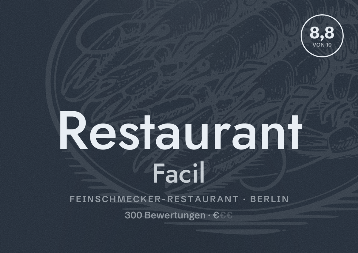 Illustriertes Poster von Restaurant Facil, Feinschmecker-Restaurant in Berlin: Bewertung 8,8 von 10 aus 300 Bewertungen, Preisniveau €