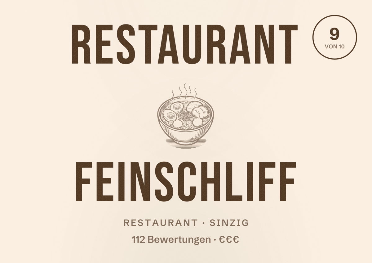 Illustriertes Poster von Restaurant Feinschliff, Restaurant in Sinzig: Bewertung 9 von 10 aus 112 Bewertungen, Preisniveau €€€