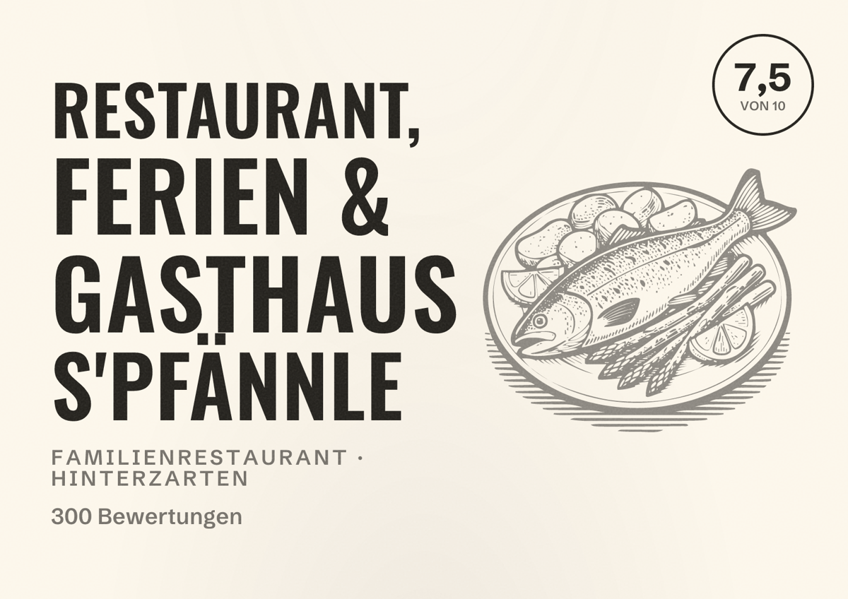 Illustriertes Poster von Restaurant, Ferien & Gasthaus s'Pfännle, Familienrestaurant in Hinterzarten: Bewertung 7,5 von 10 aus 300 Bewertungen