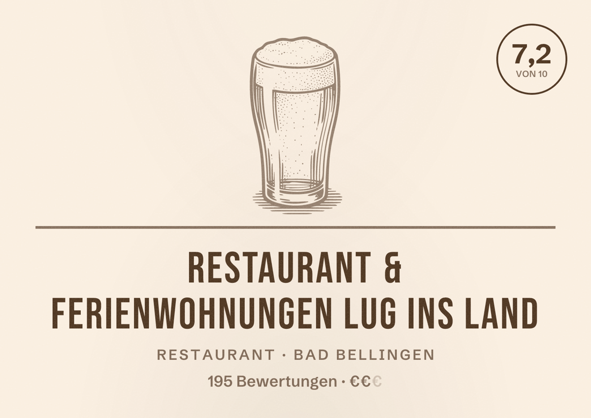 Illustriertes Poster von Restaurant & Ferienwohnungen Lug ins Land, Restaurant in Bad Bellingen: Bewertung 7,2 von 10 aus 195 Bewertungen, Preisniveau €€