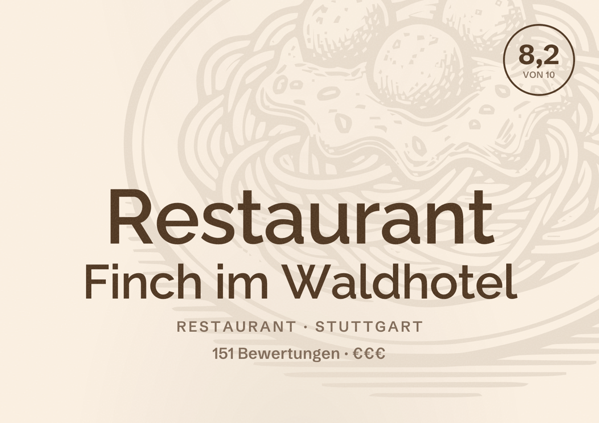 Illustriertes Poster von Restaurant Finch im Waldhotel, Restaurant in Stuttgart: Bewertung 8,2 von 10 aus 151 Bewertungen, Preisniveau €€€