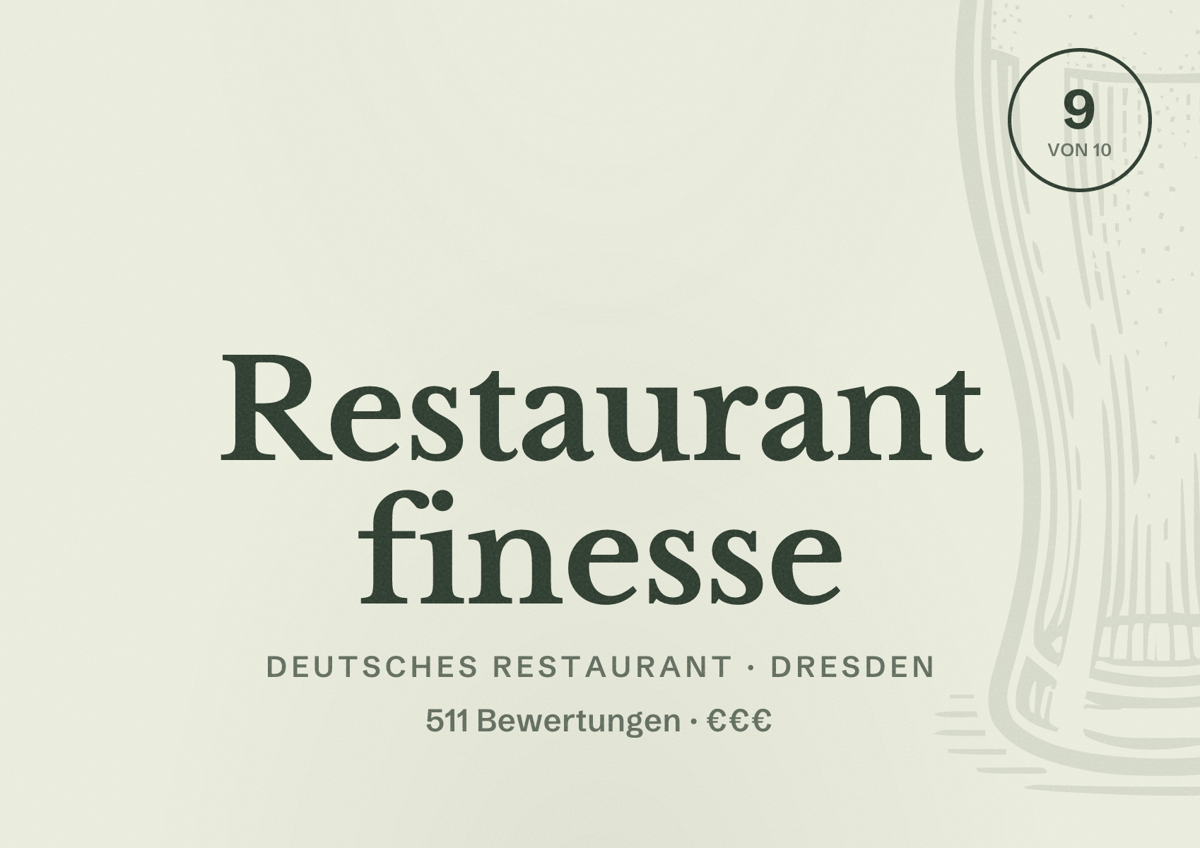 Illustriertes Poster von Restaurant finesse, Deutsches Restaurant in Dresden: Bewertung 9,0 von 10 aus 511 Bewertungen, Preisniveau €€€