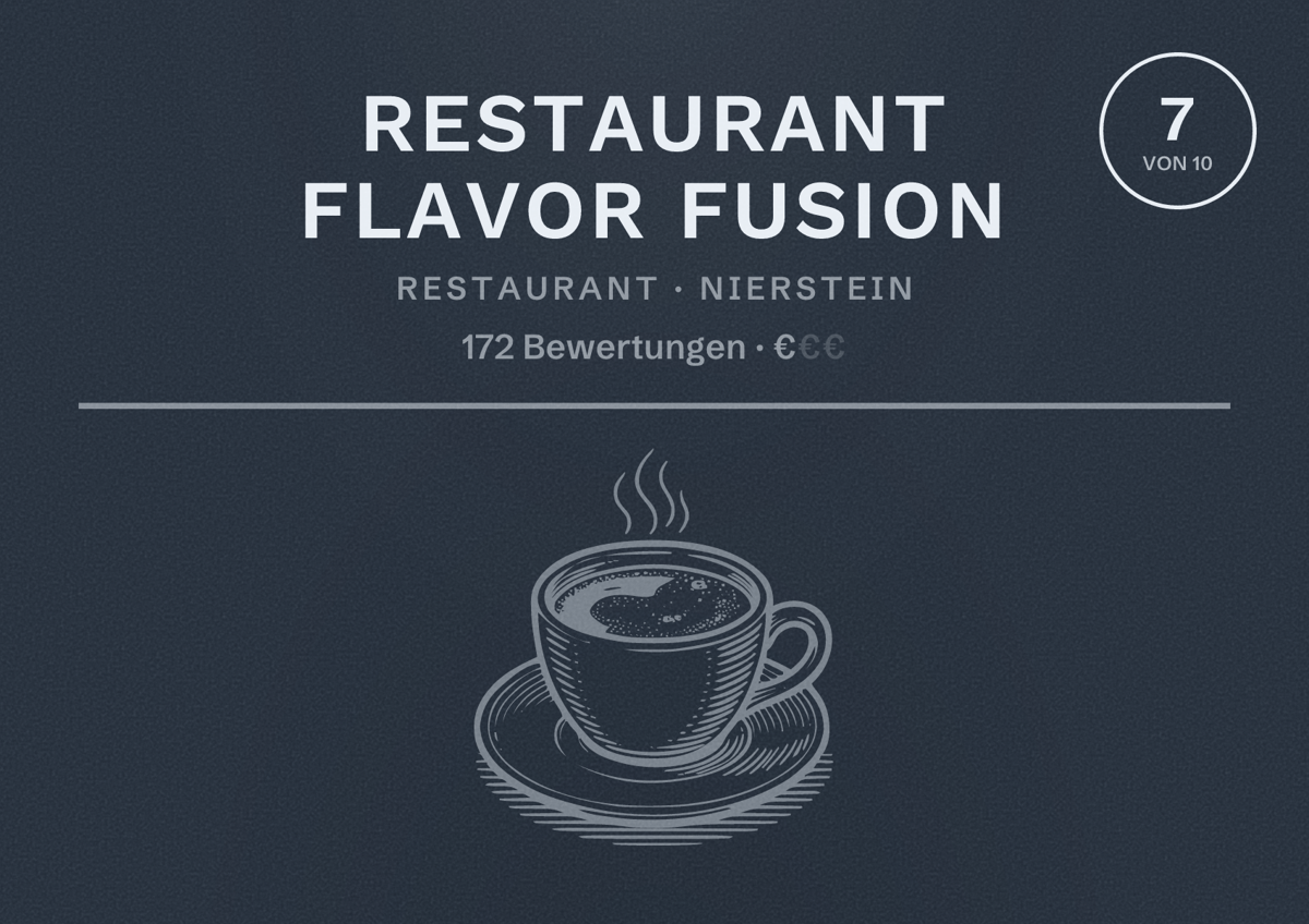 Illustriertes Poster von Restaurant Flavor Fusion, Restaurant in Nierstein: Bewertung 7 von 10 aus 172 Bewertungen, Preisniveau €