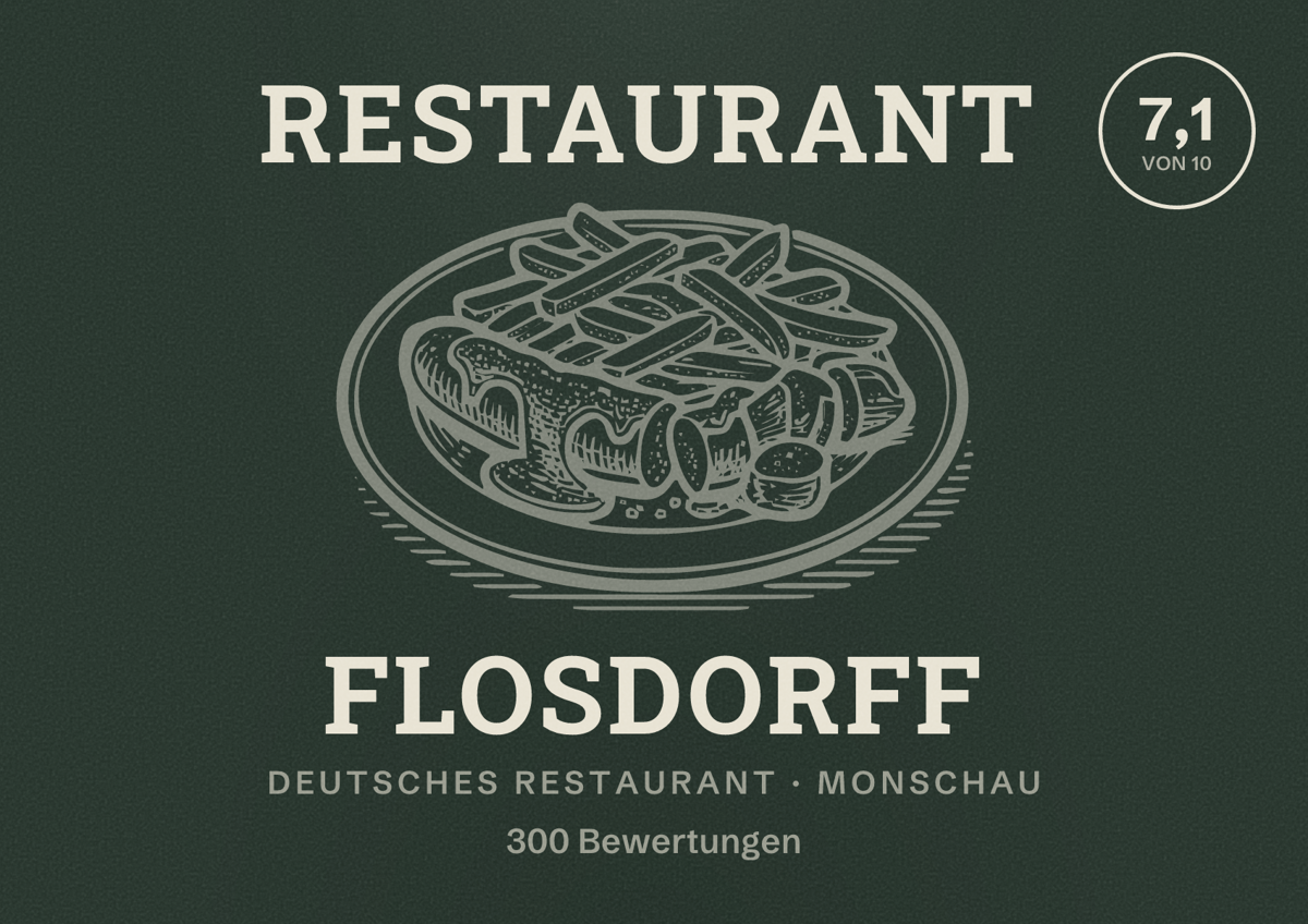 Illustriertes Poster von Restaurant Flosdorff, Deutsches Restaurant in Monschau: Bewertung 7,1 von 10 aus 300 Bewertungen