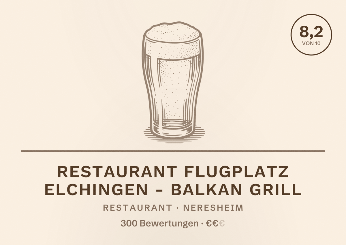 Illustriertes Poster von Restaurant Flugplatz Elchingen - Balkan Grill, Restaurant in Neresheim: Bewertung 8,2 von 10 aus 300 Bewertungen, Preisniveau €€