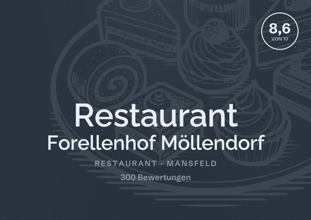Illustriertes Poster von Restaurant Forellenhof Möllendorf, Restaurant in Mansfeld: Bewertung 8,6 von 10 aus 300 Bewertungen