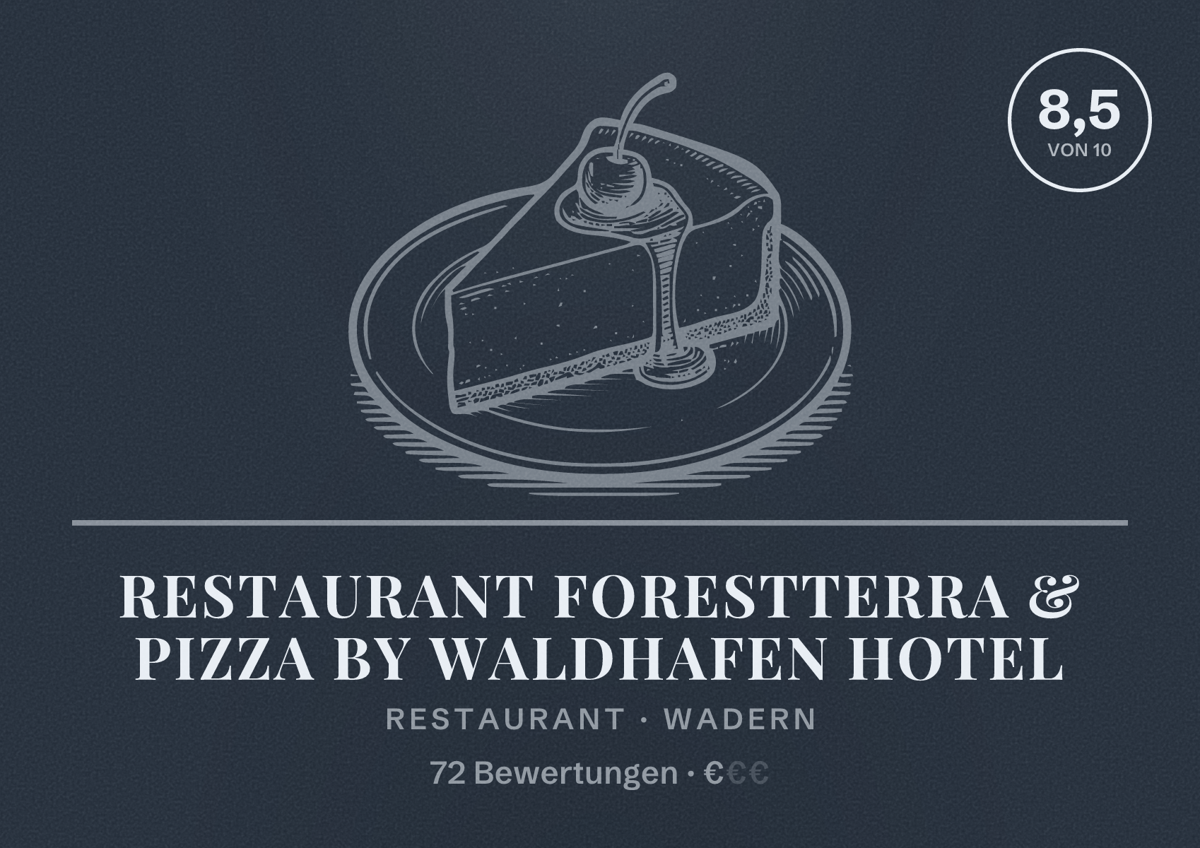 Illustriertes Poster von Restaurant FORESTTERRA & PIZZA by Waldhafen Hotel, Restaurant in Wadern: Bewertung 8,5 von 10 aus 72 Bewertungen, Preisniveau €