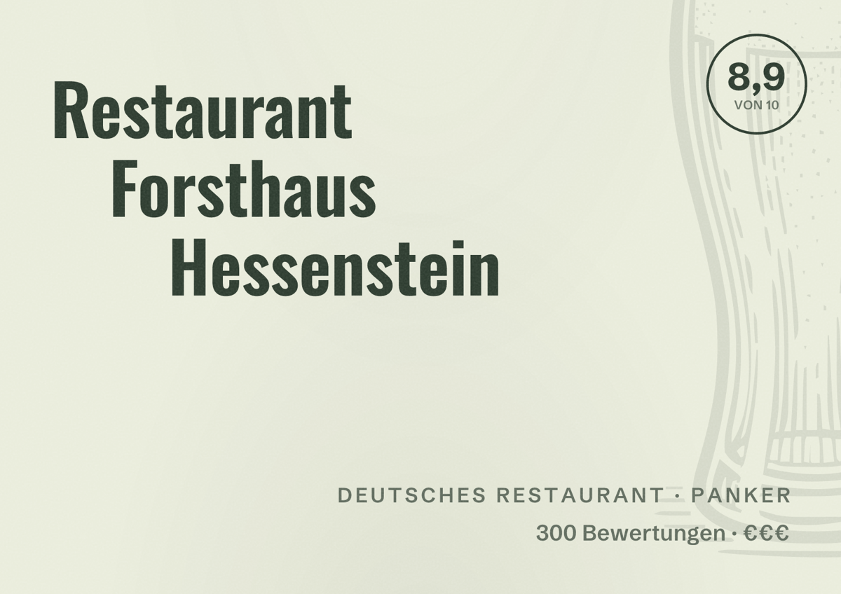 Illustriertes Poster von Restaurant Forsthaus Hessenstein, Deutsches Restaurant in Panker: Bewertung 8,9 von 10 aus 300 Bewertungen, Preisniveau €€€