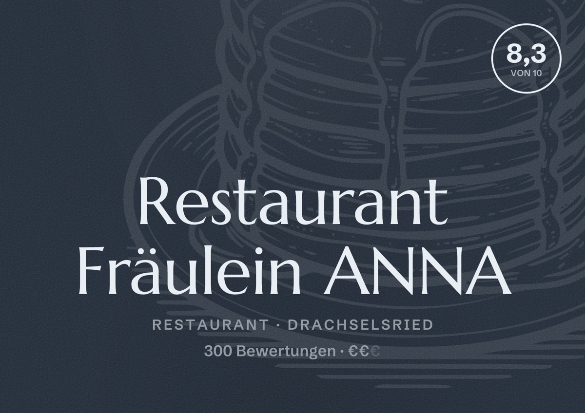 Illustriertes Poster von Restaurant Fräulein ANNA, Restaurant in Drachselsried: Bewertung 8,3 von 10 aus 300 Bewertungen, Preisniveau €€