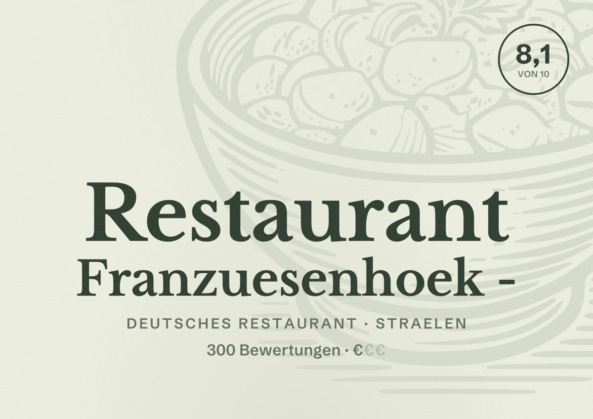 Illustriertes Poster von Restaurant Franzuesenhoek -, Deutsches Restaurant in Straelen: Bewertung 8,1 von 10 aus 300 Bewertungen, Preisniveau €