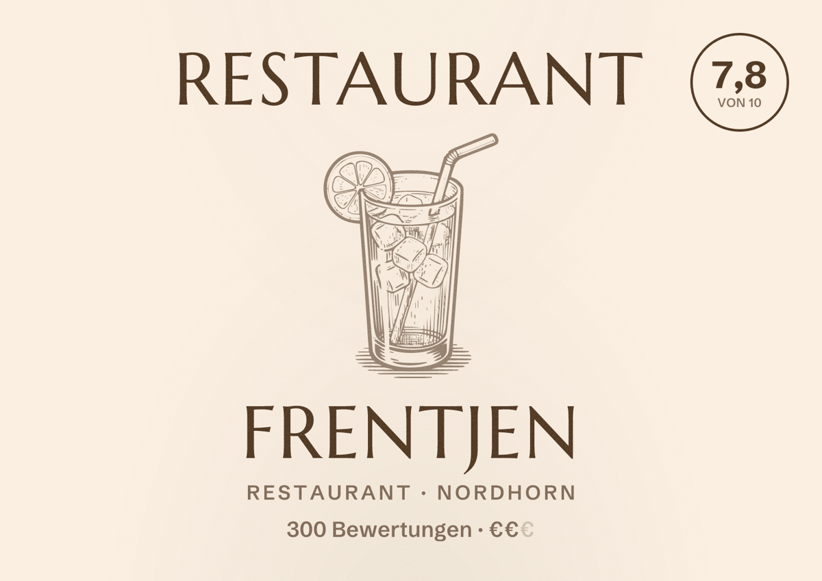 Illustriertes Poster von Restaurant Frentjen, Restaurant in Nordhorn: Bewertung 7,8 von 10 aus 300 Bewertungen, Preisniveau €€
