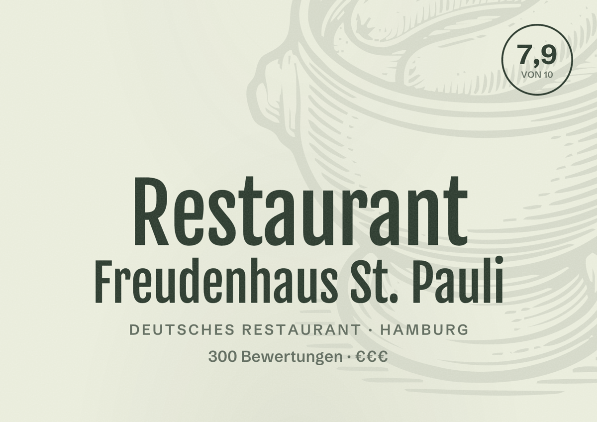 Illustriertes Poster von Restaurant Freudenhaus St. Pauli, Deutsches Restaurant in Hamburg: Bewertung 7,9 von 10 aus 300 Bewertungen, Preisniveau €€€