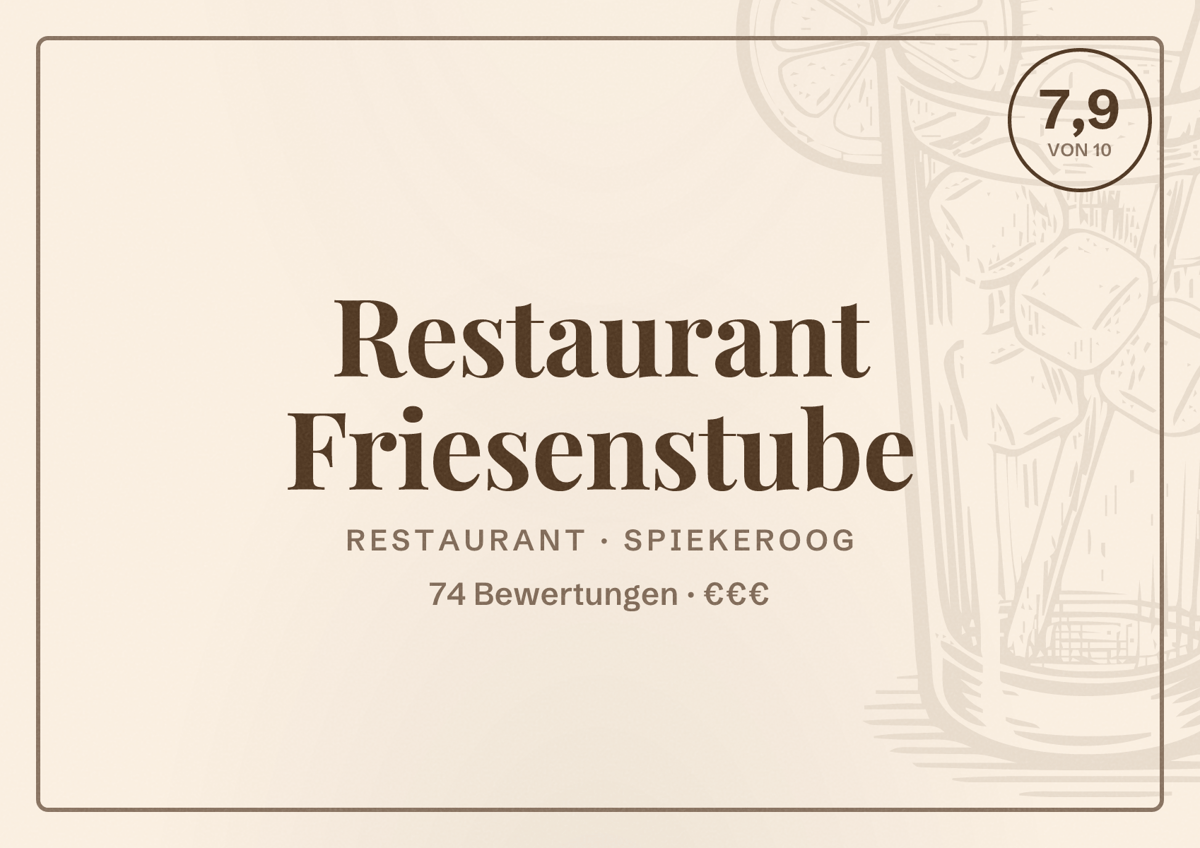 Illustriertes Poster von Restaurant Friesenstube, Restaurant in Spiekeroog: Bewertung 7,9 von 10 aus 74 Bewertungen, Preisniveau €€€