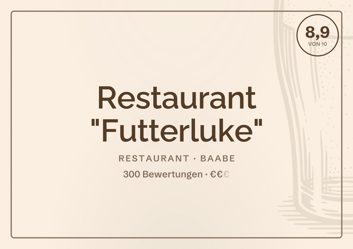 Illustriertes Poster von Restaurant "Futterluke", Restaurant in Baabe: Bewertung 8,9 von 10 aus 300 Bewertungen, Preisniveau €€