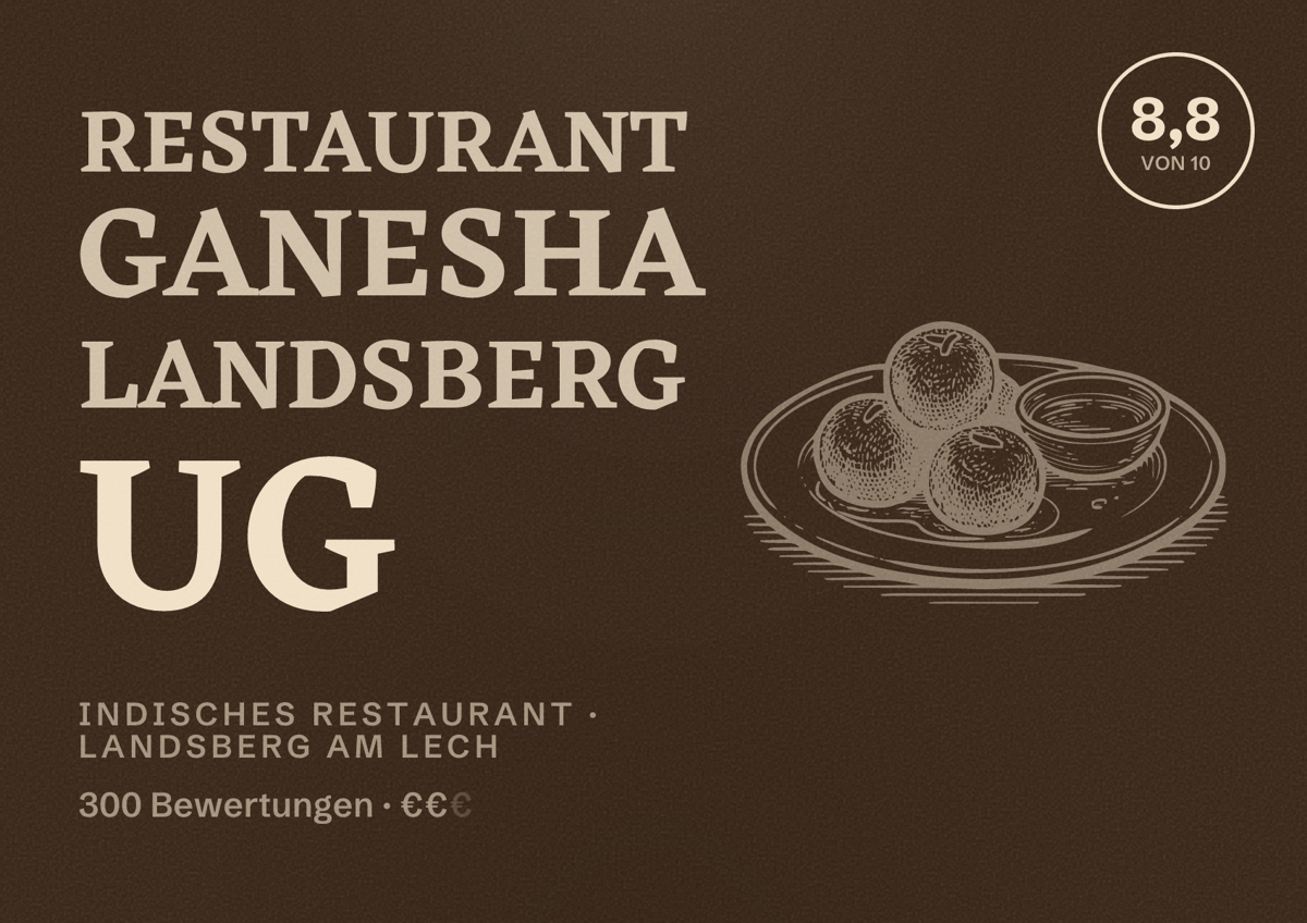 Illustriertes Poster von Restaurant Ganesha Landsberg UG, Indisches Restaurant in Landsberg am Lech: Bewertung 8,8 von 10 aus 300 Bewertungen, Preisniveau €€