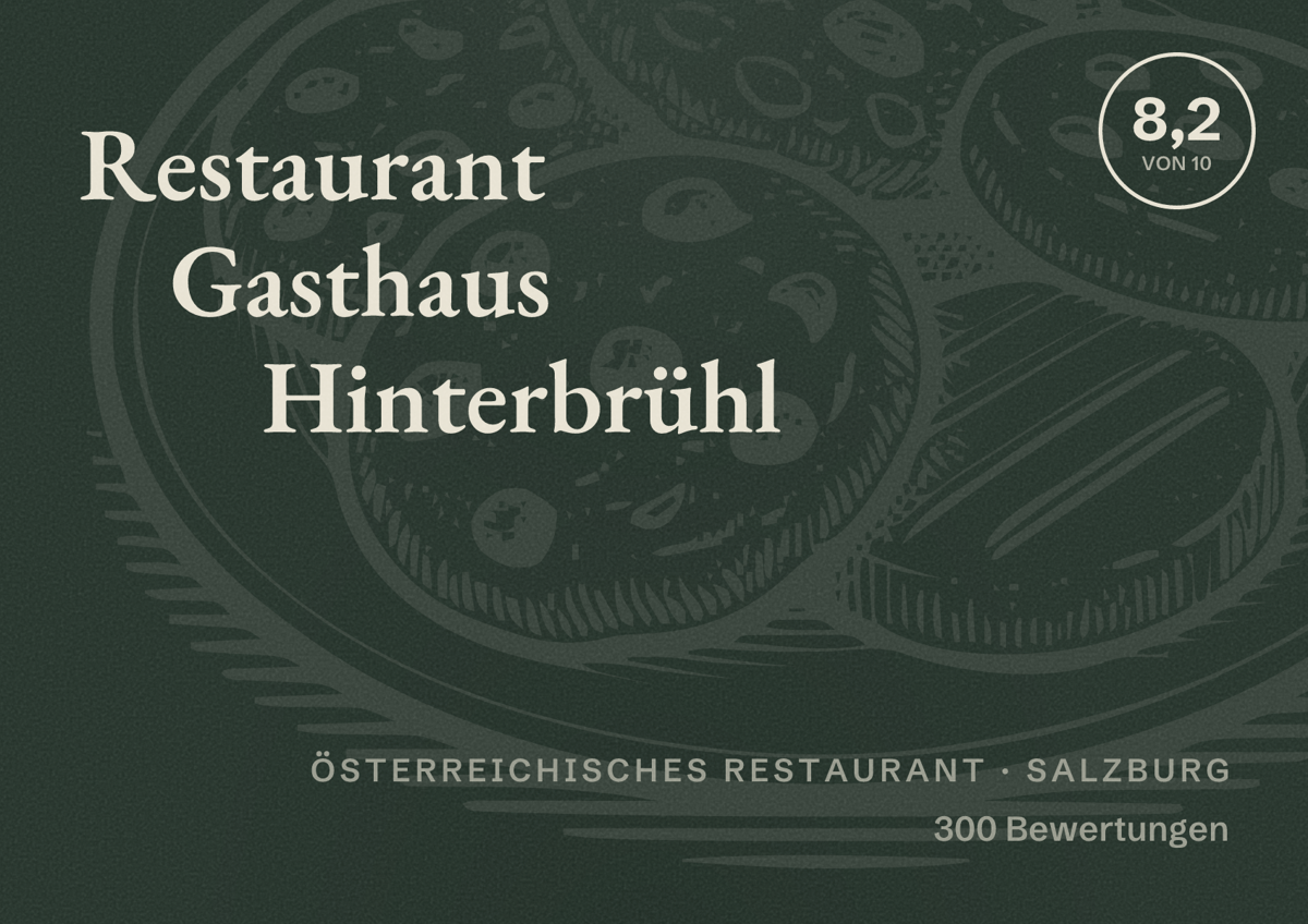 Illustriertes Poster von Restaurant Gasthaus Hinterbrühl, Österreichisches Restaurant in Salzburg: Bewertung 8,2 von 10 aus 300 Bewertungen