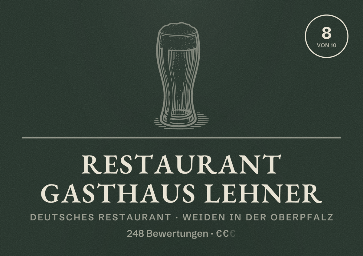 Illustriertes Poster von Restaurant Gasthaus Lehner, Deutsches Restaurant in Weiden in der Oberpfalz: Bewertung 8 von 10 aus 248 Bewertungen, Preisniveau €€