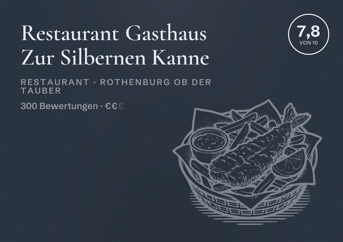 Illustriertes Poster von Restaurant Gasthaus Zur Silbernen Kanne, Restaurant in Rothenburg ob der Tauber: Bewertung 7,8 von 10 aus 300 Bewertungen, Preisniveau €€