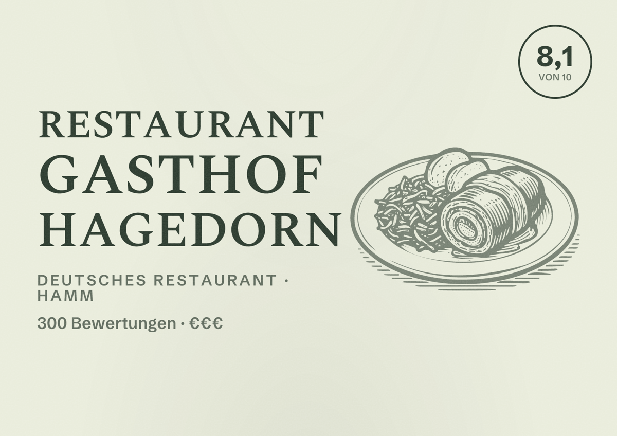 Illustriertes Poster von Restaurant Gasthof Hagedorn, Deutsches Restaurant in Hamm: Bewertung 8,1 von 10 aus 300 Bewertungen, Preisniveau €€€