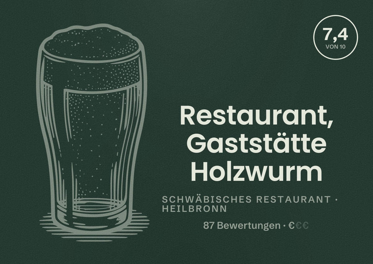 Illustriertes Poster von Restaurant, Gaststätte Holzwurm, Schwäbisches Restaurant in Heilbronn: Bewertung 7,4 von 10 aus 87 Bewertungen, Preisniveau €