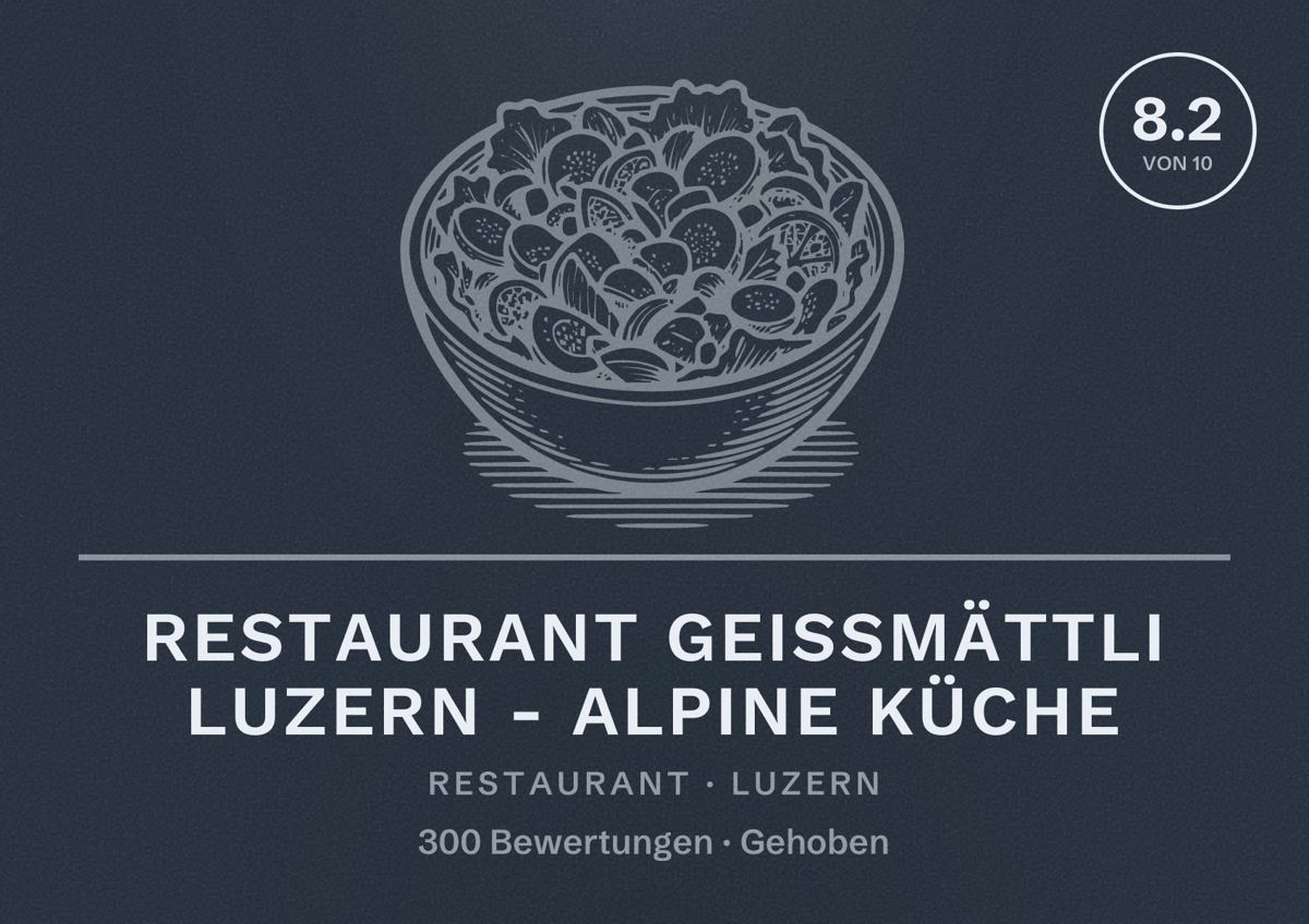 Illustriertes Poster von Restaurant Geissmättli Luzern - Alpine Küche, Restaurant in Luzern: Bewertung 8.2 von 10 aus 300 Bewertungen, Preisniveau Gehoben