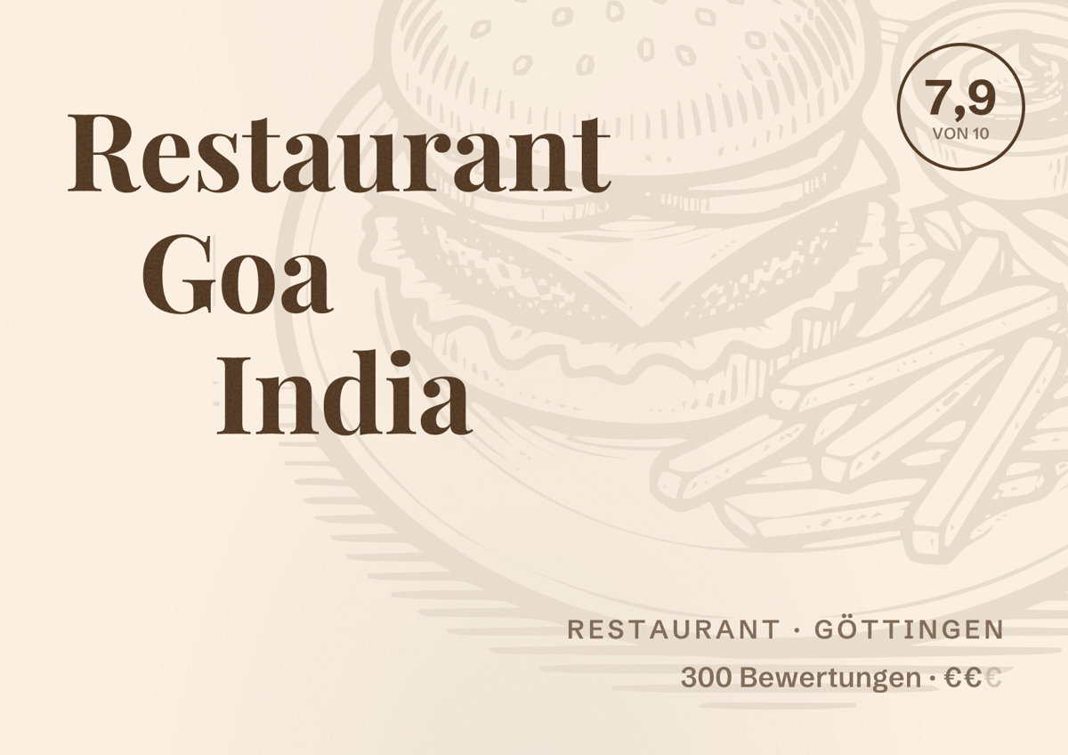 Illustriertes Poster von Restaurant Goa India, Restaurant in Göttingen: Bewertung 7,9 von 10 aus 300 Bewertungen, Preisniveau €€