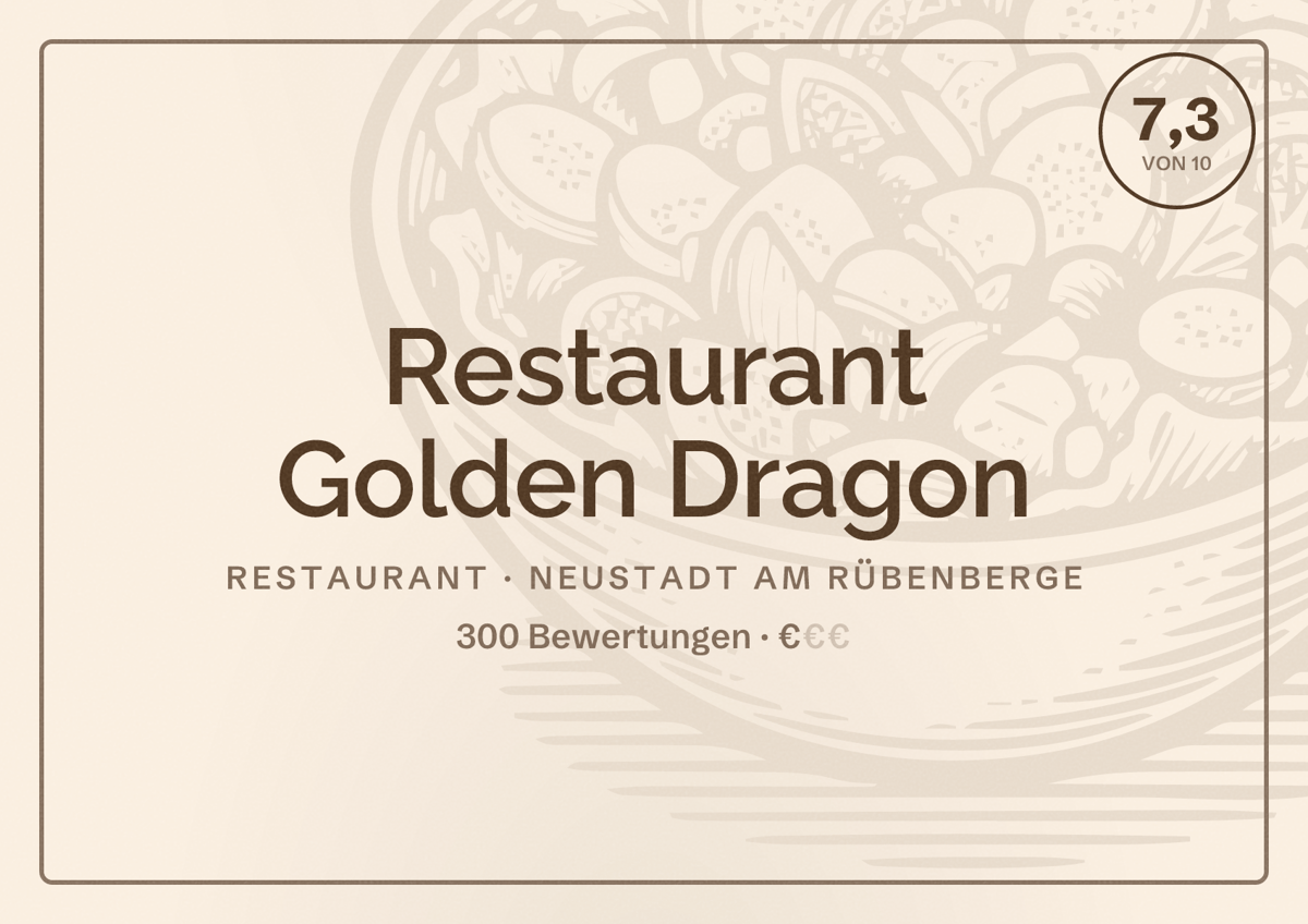 Illustriertes Poster von Restaurant Golden Dragon, Restaurant in Neustadt am Rübenberge: Bewertung 7,3 von 10 aus 300 Bewertungen, Preisniveau €