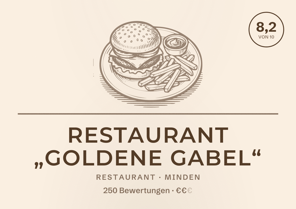 Illustriertes Poster von Restaurant „Goldene Gabel“, Restaurant in Minden: Bewertung 8,2 von 10 aus 250 Bewertungen, Preisniveau €€