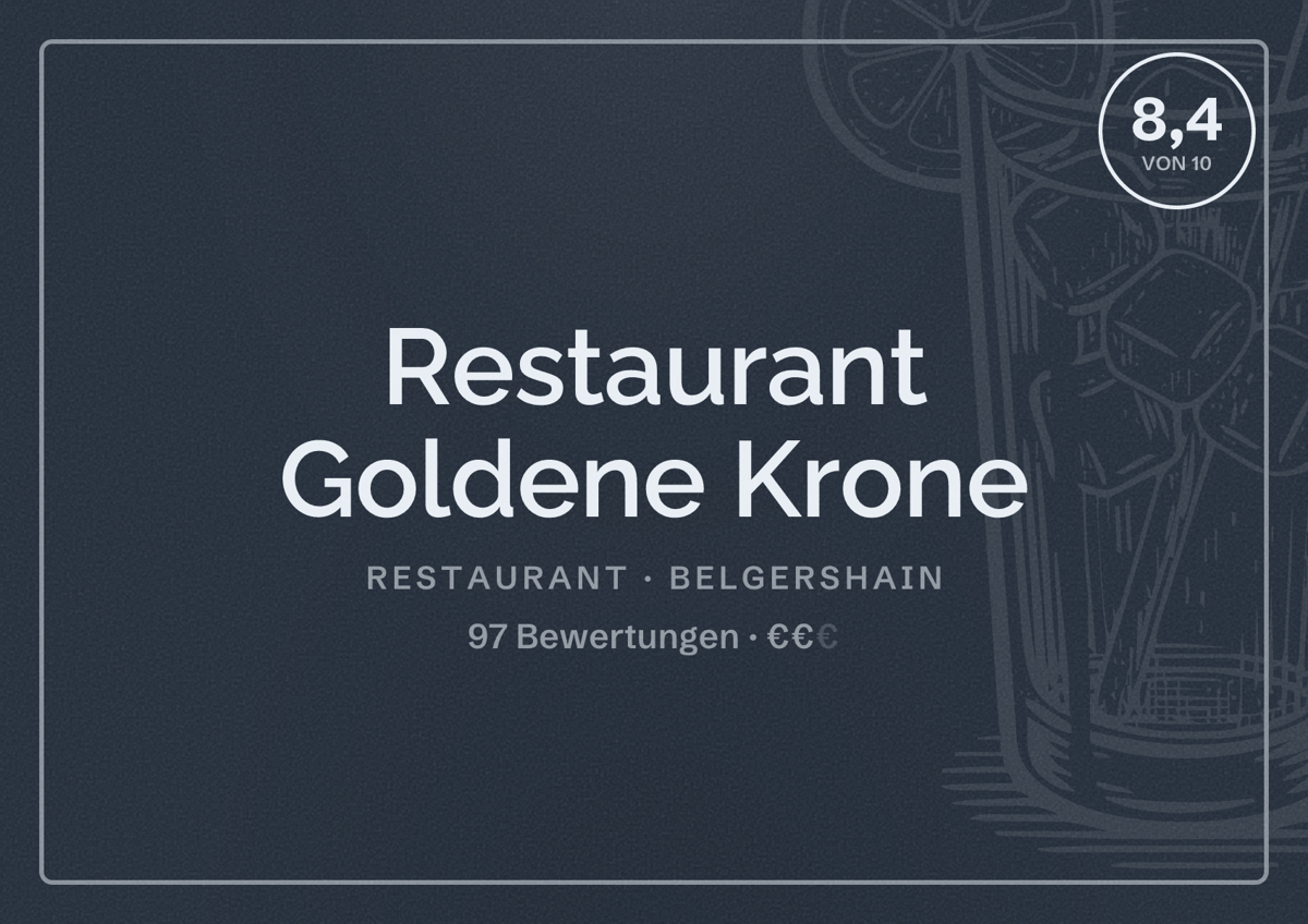 Illustriertes Poster von Restaurant Goldene Krone, Restaurant in Belgershain: Bewertung 8,4 von 10 aus 97 Bewertungen, Preisniveau €€