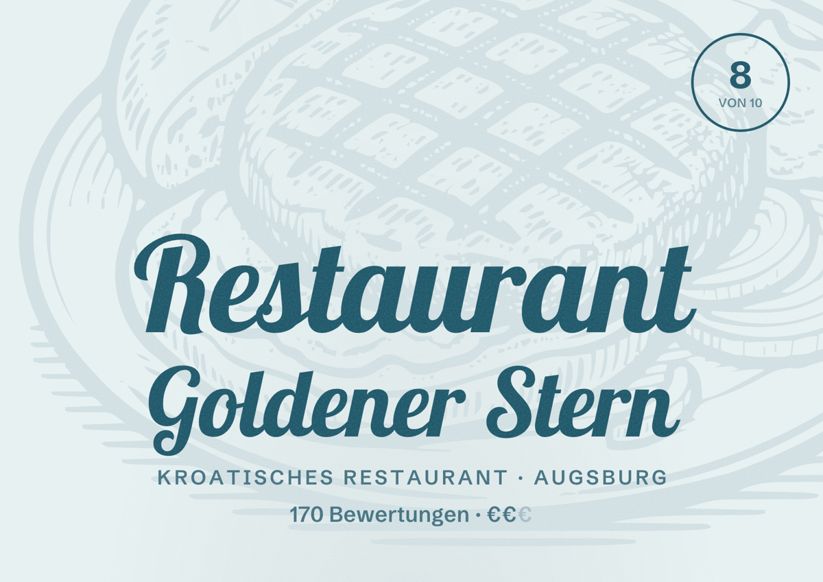 Illustriertes Poster von Restaurant Goldener Stern, Kroatisches Restaurant in Augsburg: Bewertung 8,0 von 10 aus 170 Bewertungen, Preisniveau €€