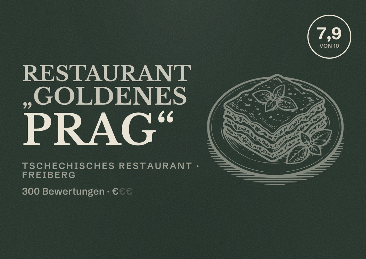 Illustriertes Poster von Restaurant „Goldenes Prag“, Tschechisches Restaurant in Freiberg: Bewertung 7,9 von 10 aus 300 Bewertungen, Preisniveau €
