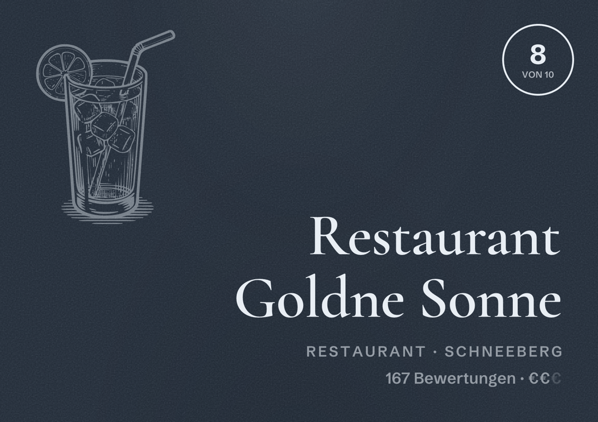 Illustriertes Poster von Restaurant Goldne Sonne, Restaurant in Schneeberg: Bewertung 8 von 10 aus 167 Bewertungen, Preisniveau €€