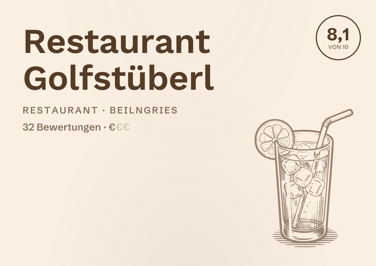 Illustriertes Poster von Restaurant Golfstüberl, Restaurant in Beilngries: Bewertung 8,1 von 10 aus 32 Bewertungen, Preisniveau €