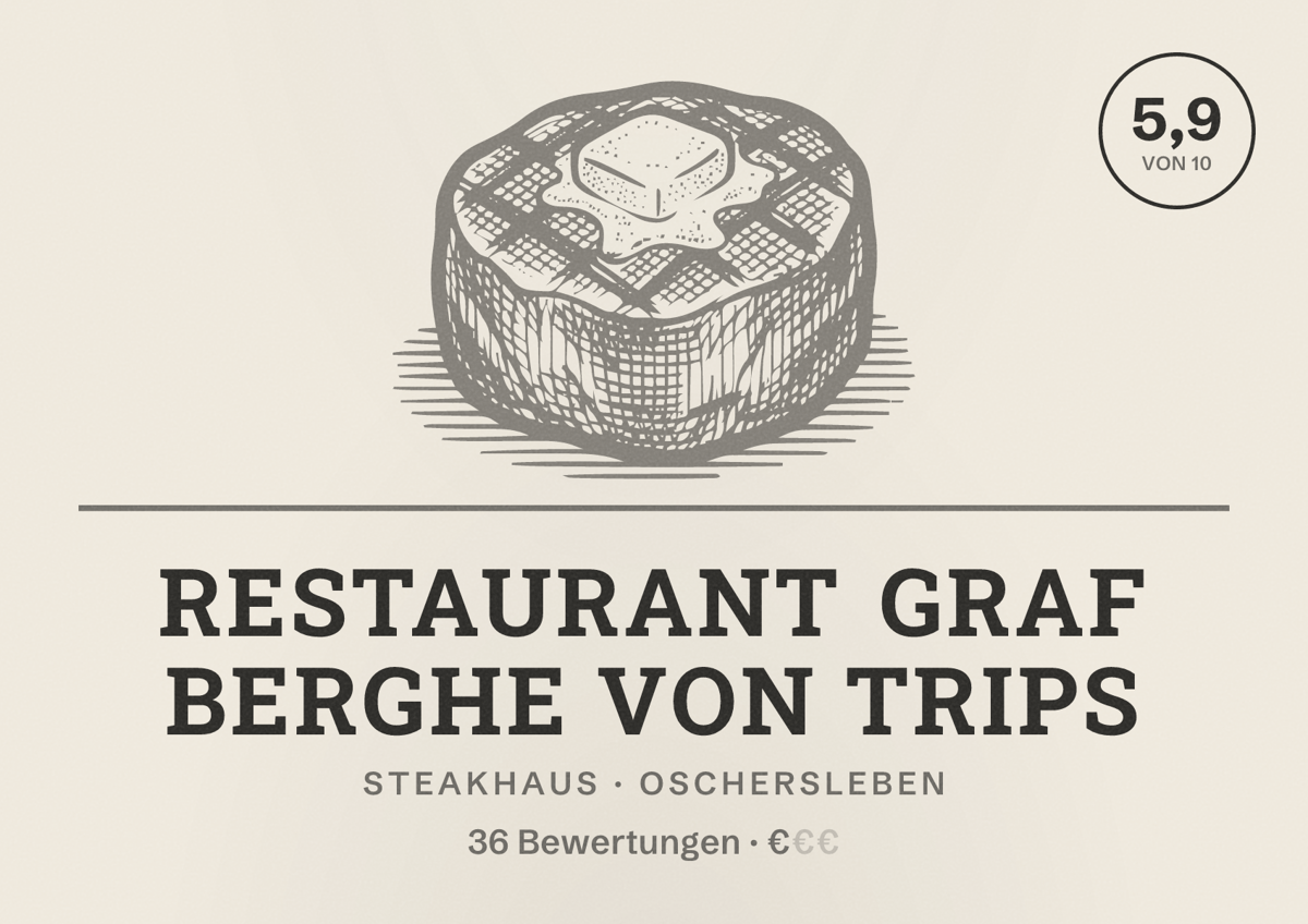 Illustriertes Poster von Restaurant Graf Berghe von Trips, Steakhaus in Oschersleben: Bewertung 5,9 von 10 aus 36 Bewertungen, Preisniveau €