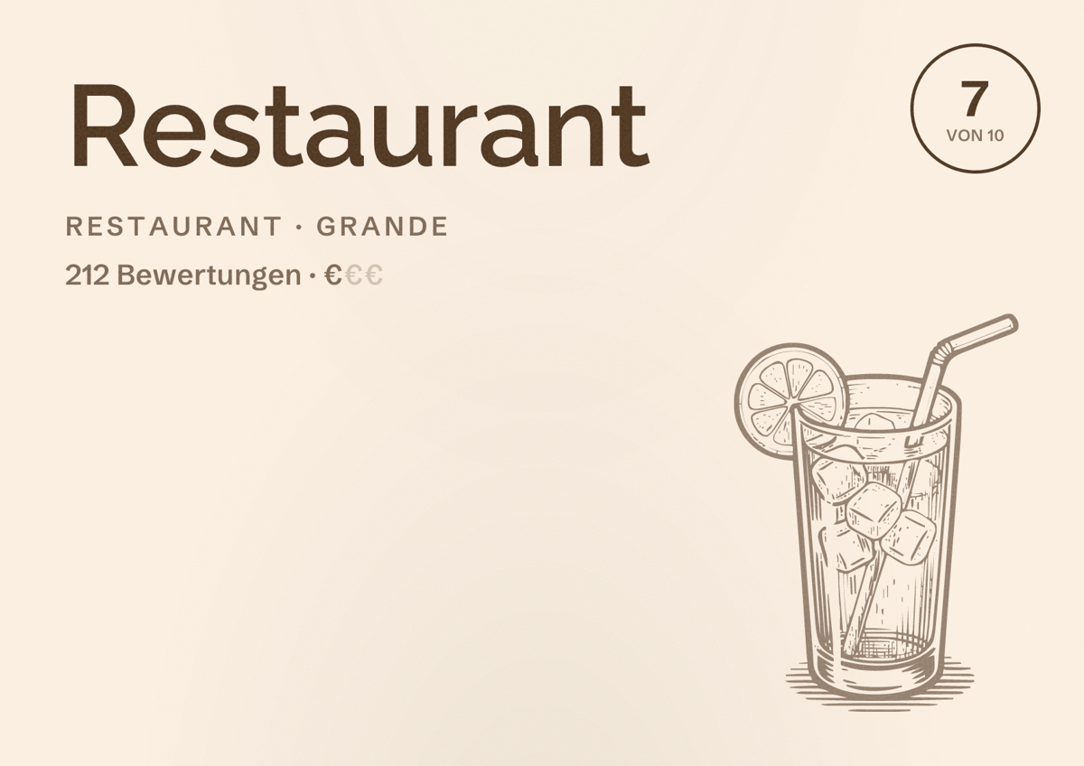 Illustriertes Poster von Restaurant, Restaurant in Grande: Bewertung 7 von 10 aus 212 Bewertungen, Preisniveau €