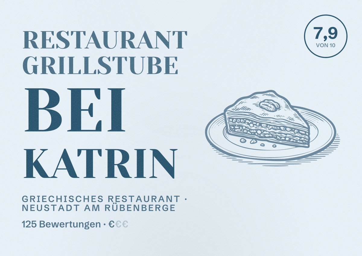 Illustriertes Poster von Restaurant Grillstube Bei Katrin, Griechisches Restaurant in Neustadt am Rübenberge: Bewertung 7,9 von 10 aus 125 Bewertungen, Preisniveau €