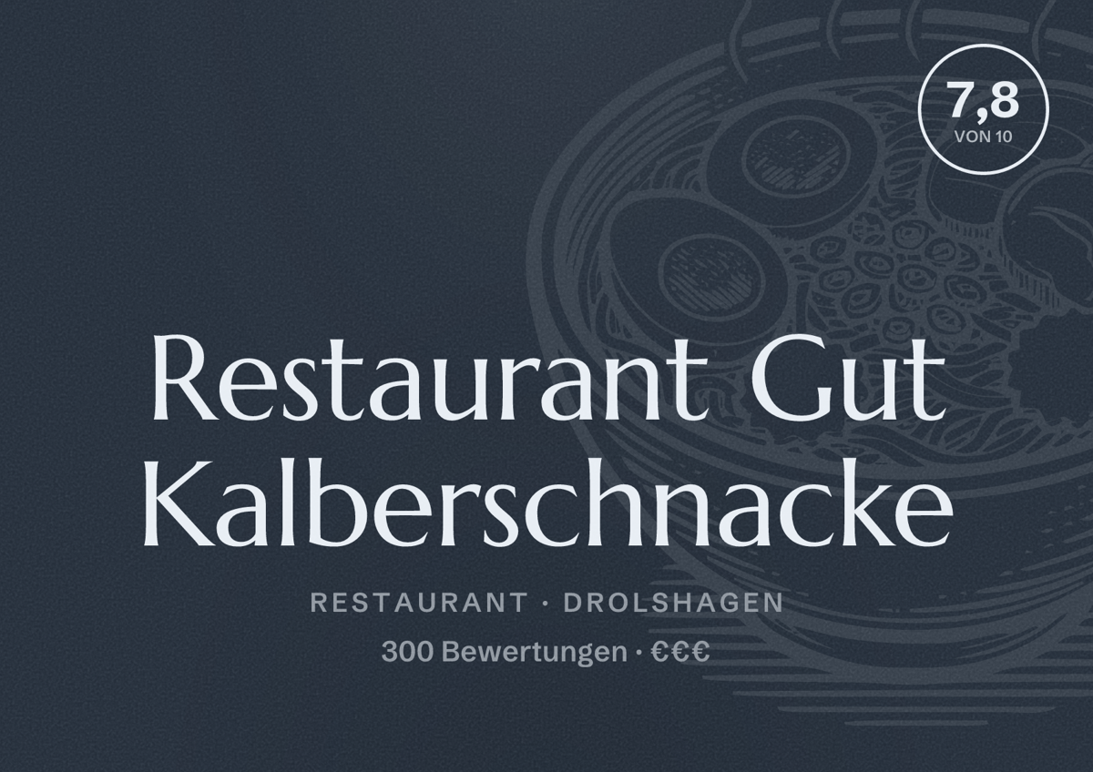 Illustriertes Poster von Restaurant Gut Kalberschnacke, Restaurant in Drolshagen: Bewertung 7,8 von 10 aus 300 Bewertungen, Preisniveau €€€