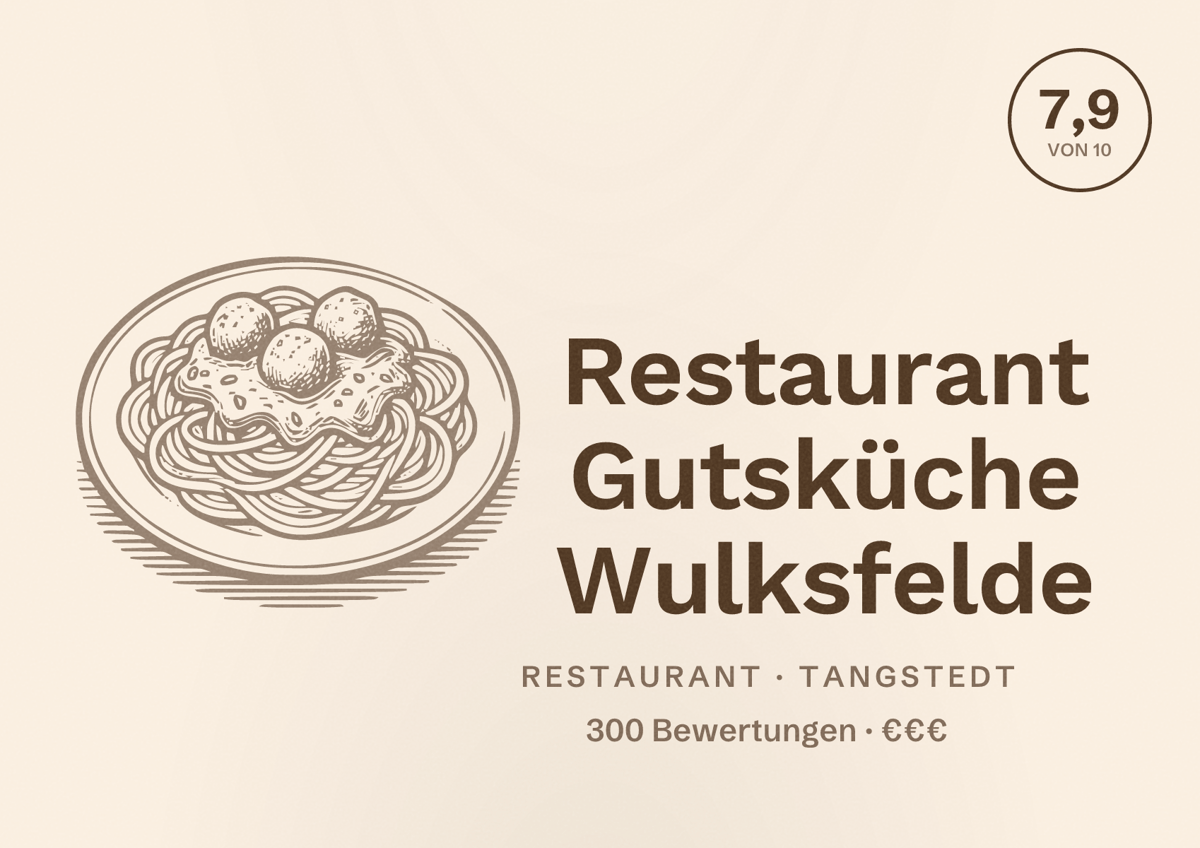 Illustriertes Poster von Restaurant Gutsküche Wulksfelde, Restaurant in Tangstedt: Bewertung 7,9 von 10 aus 300 Bewertungen, Preisniveau €€€