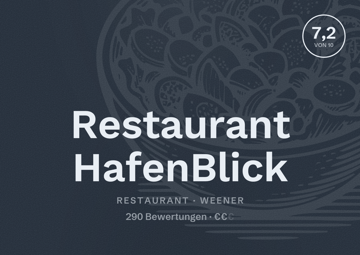 Illustriertes Poster von Restaurant HafenBlick, Restaurant in Weener: Bewertung 7,2 von 10 aus 290 Bewertungen, Preisniveau €€