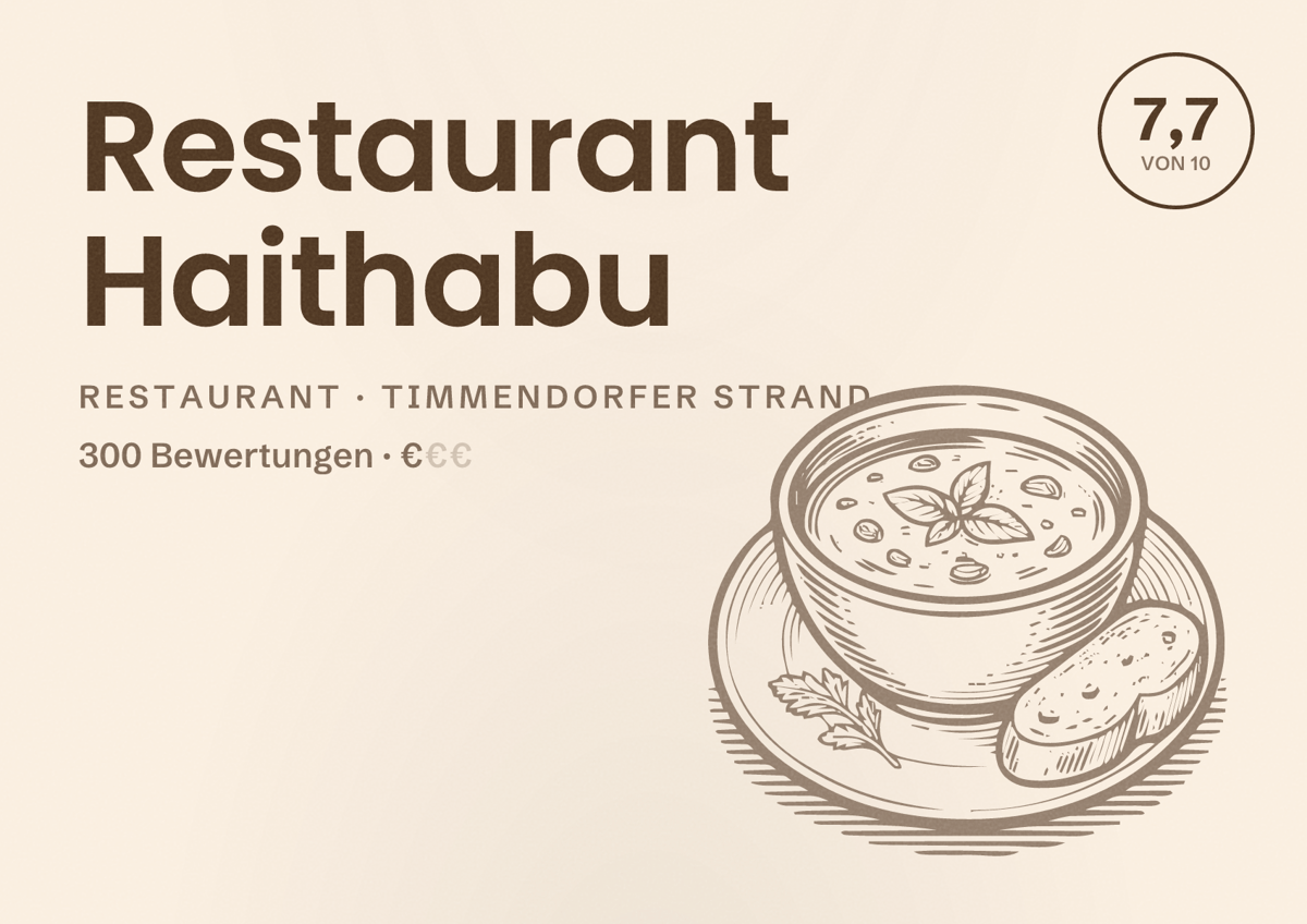 Illustriertes Poster von Restaurant Haithabu, Restaurant in Timmendorfer Strand: Bewertung 7,7 von 10 aus 300 Bewertungen, Preisniveau €