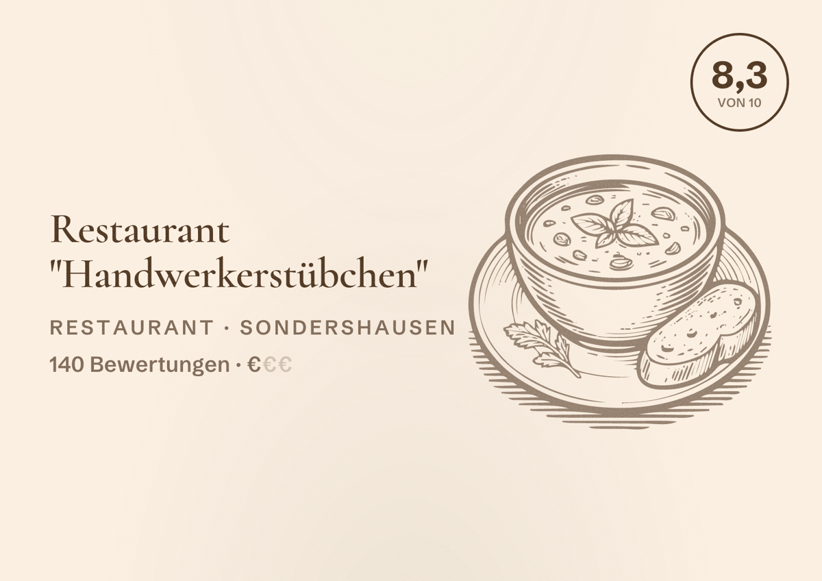 Illustriertes Poster von Restaurant "Handwerkerstübchen", Restaurant in Sondershausen: Bewertung 8,3 von 10 aus 140 Bewertungen, Preisniveau €
