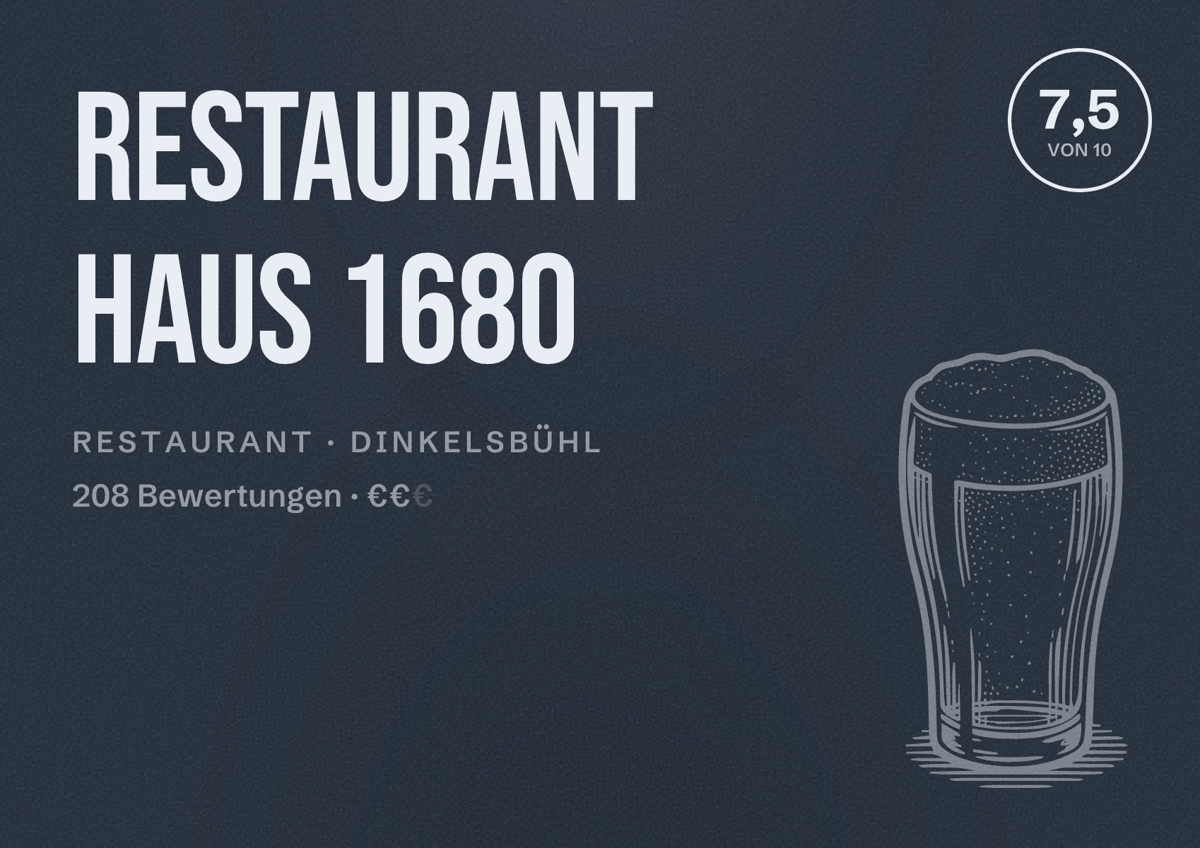 Illustriertes Poster von Restaurant Haus 1680, Restaurant in Dinkelsbühl: Bewertung 7,5 von 10 aus 208 Bewertungen, Preisniveau €€