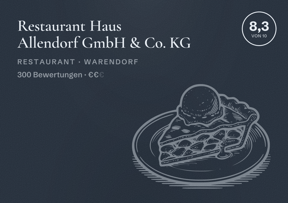 Illustriertes Poster von Restaurant Haus Allendorf GmbH & Co. KG, Restaurant in Warendorf: Bewertung 8,3 von 10 aus 300 Bewertungen, Preisniveau €€