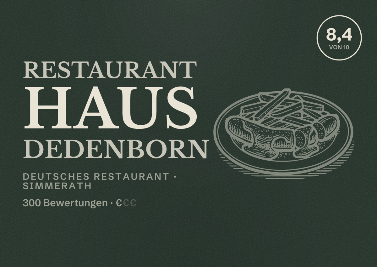 Illustriertes Poster von Restaurant Haus Dedenborn, Deutsches Restaurant in Simmerath: Bewertung 8,4 von 10 aus 300 Bewertungen, Preisniveau €