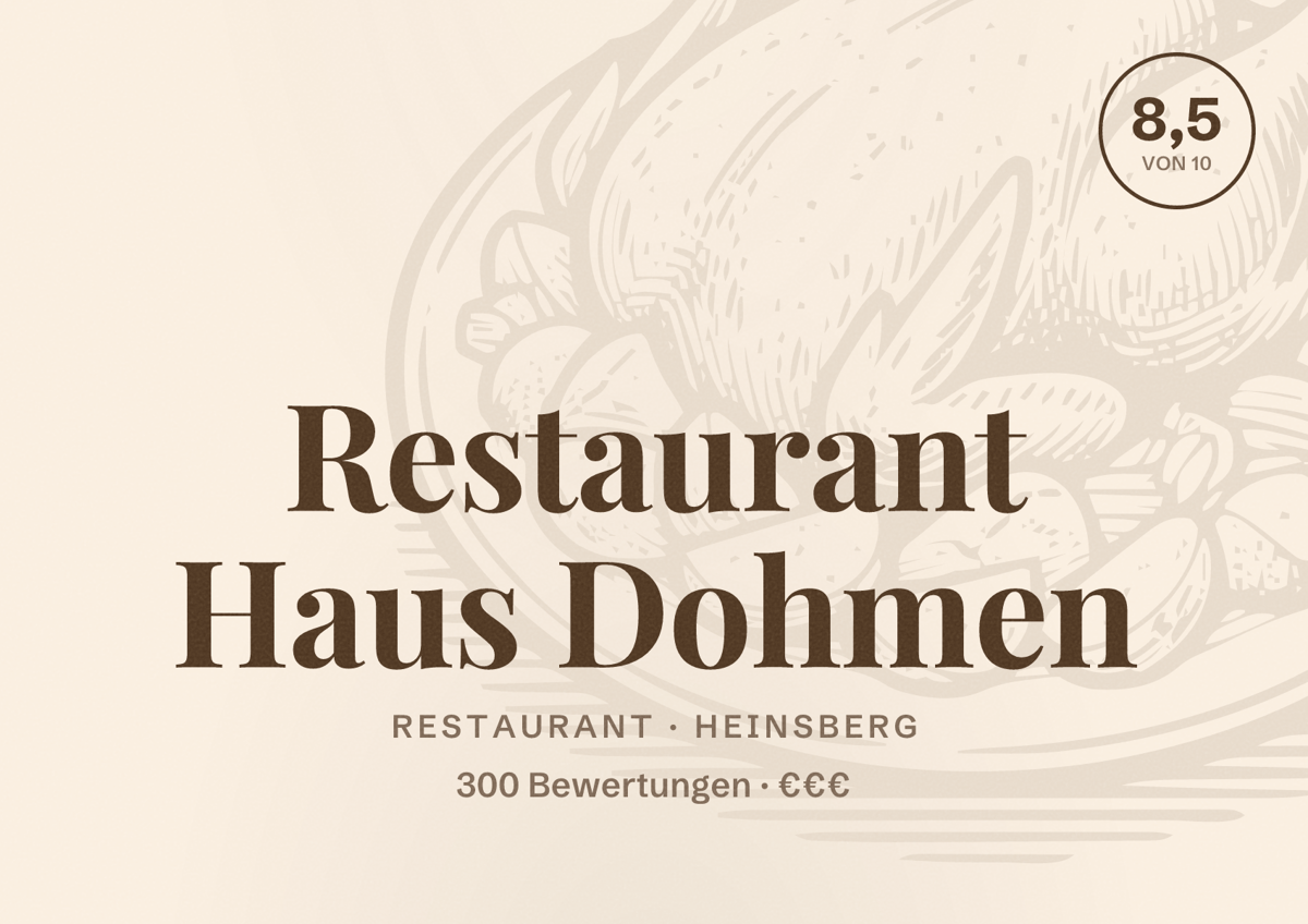 Illustriertes Poster von Restaurant Haus Dohmen, Restaurant in Heinsberg: Bewertung 8,5 von 10 aus 300 Bewertungen, Preisniveau €€€