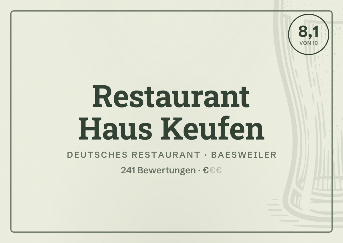 Illustriertes Poster von Restaurant Haus Keufen, Deutsches Restaurant in Baesweiler: Bewertung 8,1 von 10 aus 241 Bewertungen, Preisniveau €