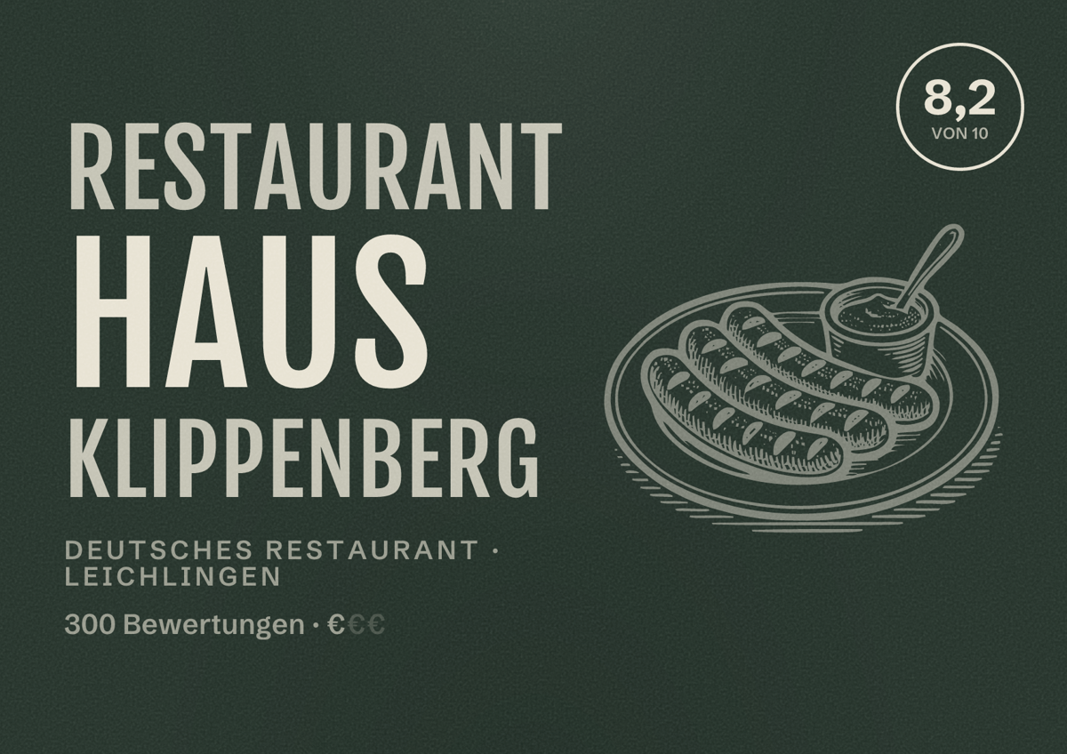 Illustriertes Poster von Restaurant Haus Klippenberg, Deutsches Restaurant in Leichlingen: Bewertung 8,2 von 10 aus 300 Bewertungen, Preisniveau €
