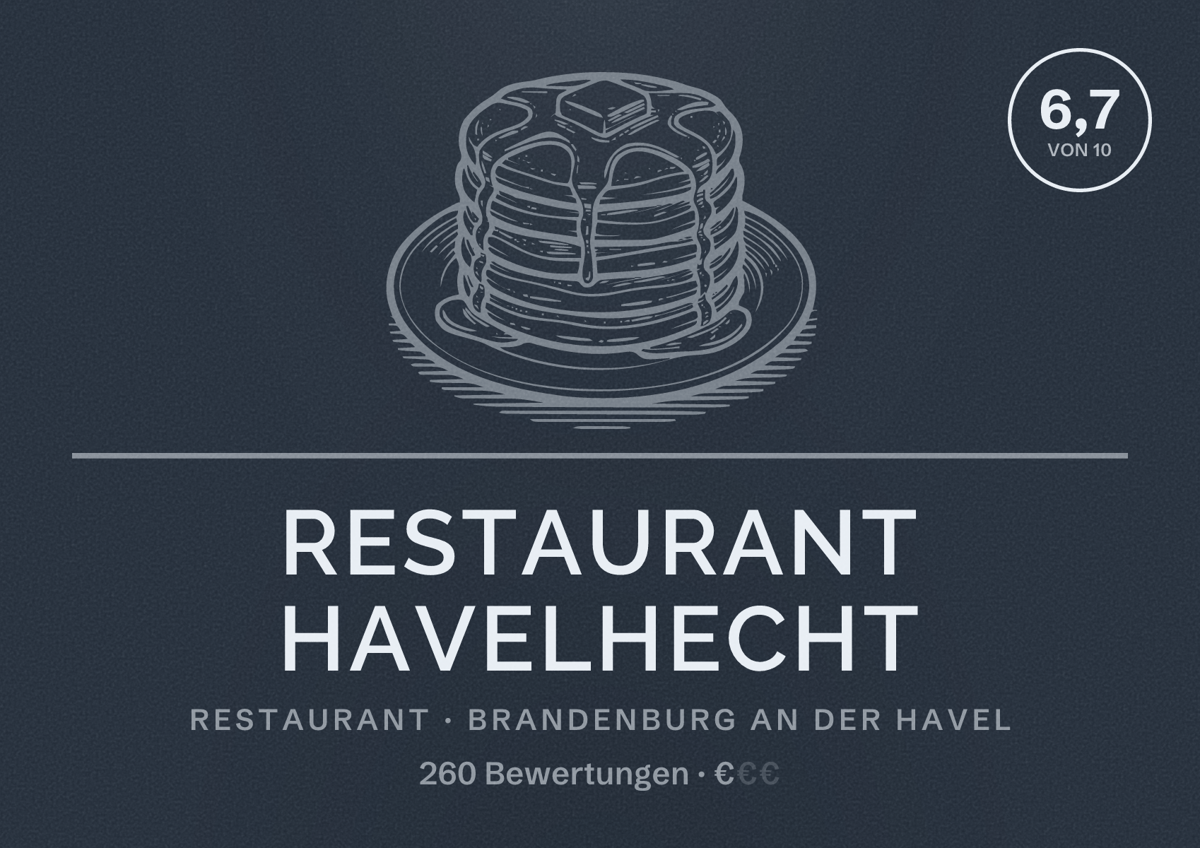Illustriertes Poster von Restaurant Havelhecht, Restaurant in Brandenburg an der Havel: Bewertung 6,7 von 10 aus 260 Bewertungen, Preisniveau €
