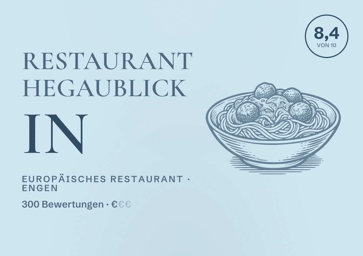Illustriertes Poster von Restaurant Hegaublick in, Europäisches Restaurant in Engen: Bewertung 8,4 von 10 aus 300 Bewertungen, Preisniveau €
