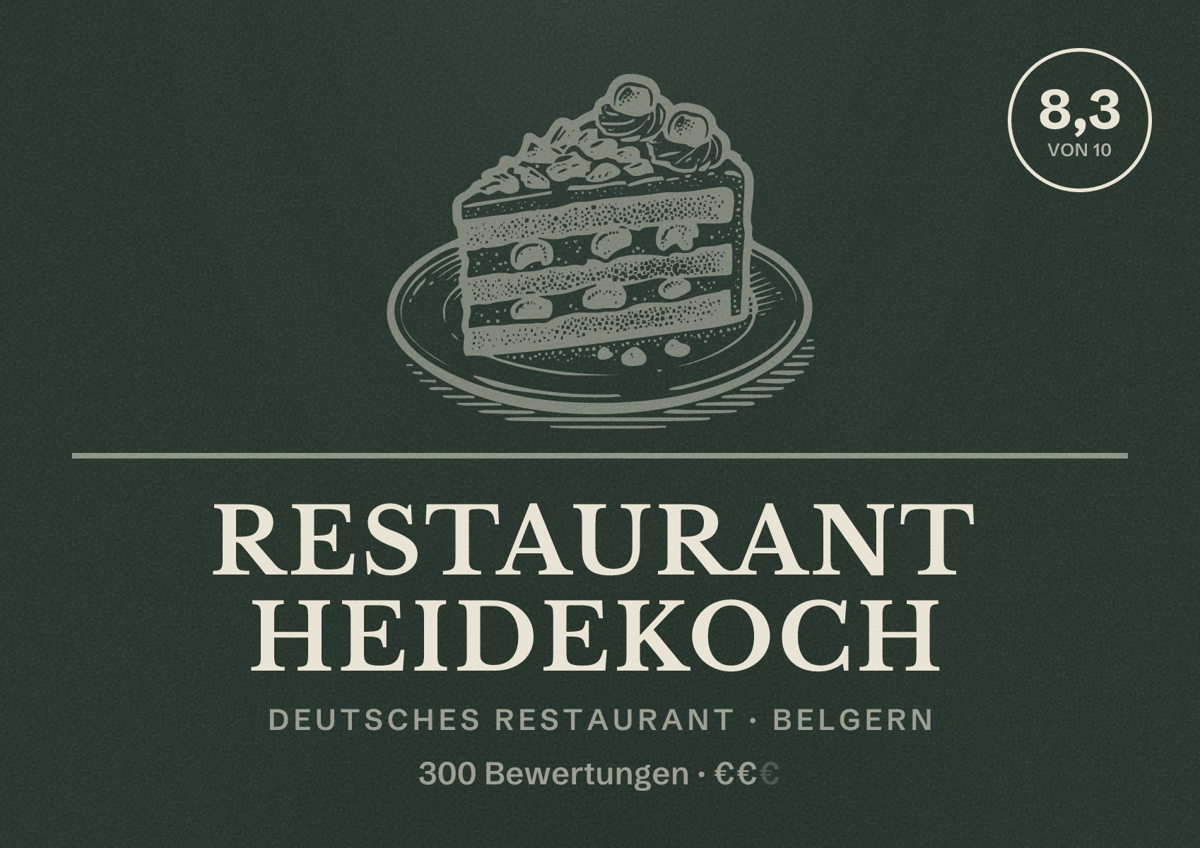 Illustriertes Poster von Restaurant Heidekoch, Deutsches Restaurant in Belgern: Bewertung 8,3 von 10 aus 300 Bewertungen, Preisniveau €€
